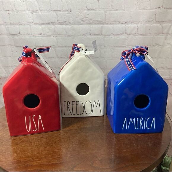 RAE DUNN PATRIOTIC July 4 independence day themed COLLECTIBLE BIRDHOUSES NWT - Picture 1 of 5